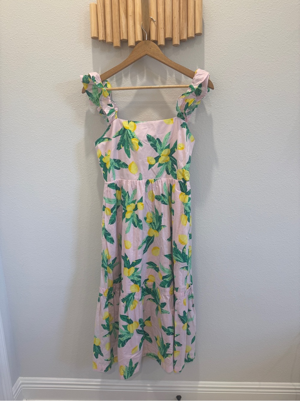 J. Crew Pink Lemon Print Sundress with Green Leaves